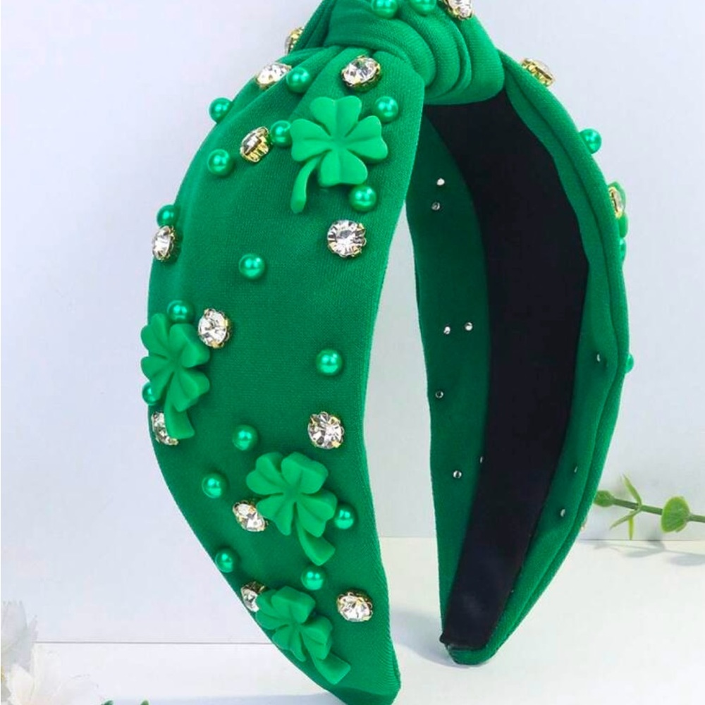 NWT Emerald Green Hair Accessory with Crystals and Floral Embellishments